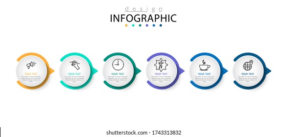 Infografik Vorlage für Unternehmen, Präsentation, Etikettendesign mit Symbolen 6 Optionen. Kann zum Erstellen von Geschäftsprojekten, Geschäftsberichten, Bannern, Flussdiagrammen, Infografiken, Prozessschritten, Vektoren verwendet werden
