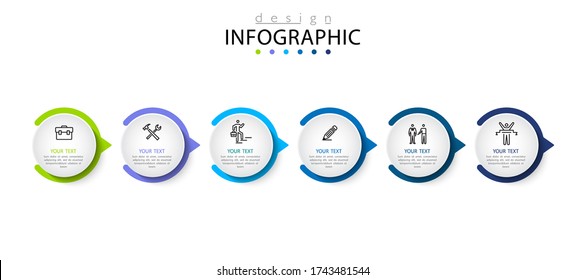 Infografik Vorlage für Unternehmen, Präsentation, Etikettendesign mit Symbolen 6 Optionen. Kann zum Erstellen von Geschäftsprojekten, Geschäftsberichten, Bannern, Flussdiagrammen, Infografiken, Prozessschritten, Vektoren verwendet werden