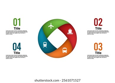 Infographic chart template modern style for presentation, start up project, business strategy, theory basic operation, logic analysis. 4 parts Venn diagram