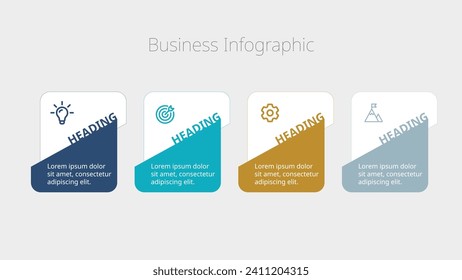 Infographic chart template for streamlined research and business success. 4 options guide a visually effective data presentation (PPT). Workflow layout, banner, flow chart, info graph.