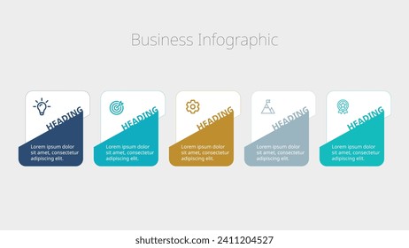 Plantilla de gráfico de infografía para investigación simplificada y éxito empresarial. 2 opciones guían una presentación de datos visualmente efectiva (PPT). Diseño de flujo de trabajo, banner, diagrama de flujo, gráfico de información.