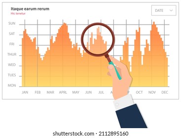 Infographic chart vector template. Annual statistics curve graph design. Market data diagrams. Graphic information visualization and analysis. Statistical indicators and frequency of data changes
