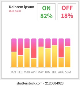Infographic chart vector template. Annual statistics curve graph design. Market data diagrams. Graphic information visualization and analysis. Statistical indicators and frequency of data changes