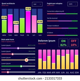 Infographic chart vector template. Annual statistics curve graph design. Market data diagrams. Graphic information visualization and analysis. Statistical indicators and frequency of data changes