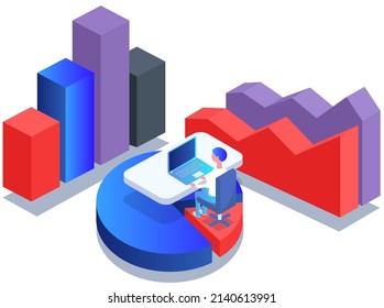 Infographic chart vector template. Annual statistics curve graph design. Market data diagrams. Graphic information visualization and analysis. Statistical indicators and frequency of data changes