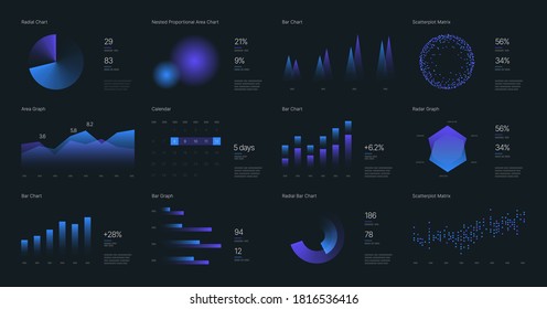 Infographic charts for business layout, presentation template and finance report. Data visualization with stock diagrams, statistic bars and charts.