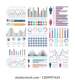 Infographic charts. Financial flow chart trends graph. Population infocharts. Statistics bar diagram. Presentation vector infographics