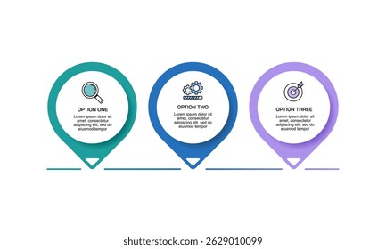 Infographic Check points 3 steps to success. Presentation, Information, Plan and Data. Vector illustration.