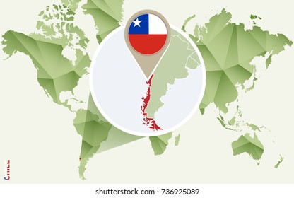 Infographic for Chile, detailed map of Chile with flag. Vector Info graphic green map.
