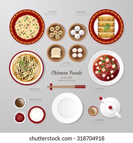 Infographic China foods business flat lay idea. Vector illustration hipster concept.can be used for layout, advertising and web design.