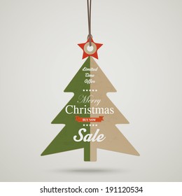 Infographic with christmas tree price sticker the grey background. Eps 10 vector file.