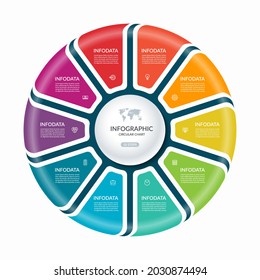 Infographic Circle With 10 Steps, Parts. Vector Process Chart, Cycle Diagram For Business Presentation, Report, Brochure, Web, Data Visualization.