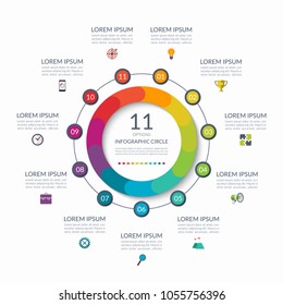 Infographic circle. 11 options, steps, parts. Business concept for diagram, graph, chart. Vector template