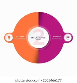 Infographic circle with 2 options, parts. 2-step vector template for business infographics. Process chart, cycle diagram for business presentation, report, brochure, web, data visualization.