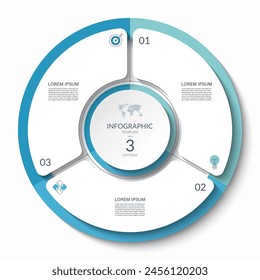 Infographic circle with 3 steps, options, parts. Process chart, cycle diagram, vector template for presentation, report, brochure, web, data visualization.