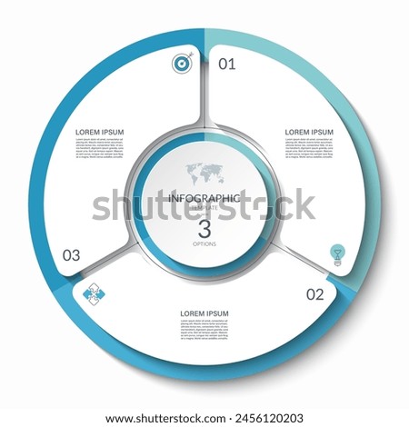 Infographic circle with 3 steps, options, parts. Process chart, cycle diagram, vector template for presentation, report, brochure, web, data visualization.