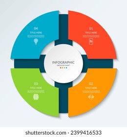 Infographic circle with 4 options, parts. 4-step cycle diagram for business infographics. Process chart, vector template for presentation, report, brochure, web, data visualization.