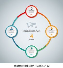 Infographic Circle With 4 Options. Round Chart For Business Infographics With The Set Of Flat Icons And Design Elements. Can Be Used For Web, Diagram, Chart, Graph, Report, Step Options.