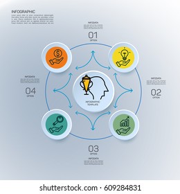 Infographic circle with 4 options. Round chart for business infographics with the set of flat icons and design elements.