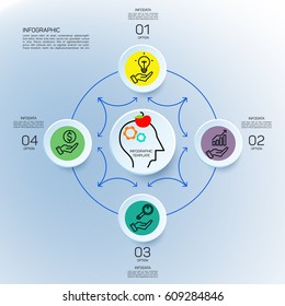 Infographic circle with 4 options. Round chart for business infographics with the set of flat icons and design elements.