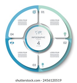 Infographic circle with 4 steps, options, parts. Process chart, cycle diagram, vector template for presentation, report, brochure, web, data visualization.