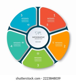 Infographic circle with 5 options, parts. 5-step vector template for business infographics. Process chart, cycle diagram for business presentation, report, brochure, web, data visualization.