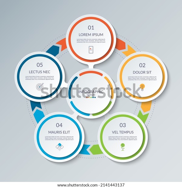 Infographic circle with 5 options, parts.
5-step vector template for business infographics. Process chart,
cycle diagram for business presentation, report, brochure, web,
data
visualization.
