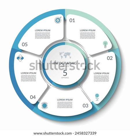 Infographic circle with 5 steps, options, parts. Process chart, cycle diagram, vector template for presentation, report, brochure, web, data visualization.