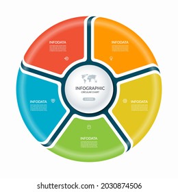 Infographic circle with 5 steps, parts. Vector process chart, cycle diagram for business presentation, report, brochure, web, data visualization.