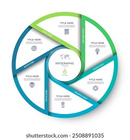 Círculo infográfico com 6 opções. Gráfico de processo de 6 etapas, diagrama de ciclo. Pode ser usado para visualizar dados, apresentação de negócios, relatório, folheto, web design.