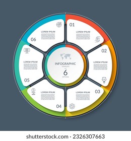 Infographic circle with 6 options, parts. 6-step cycle diagram for business infographics. Process chart, vector template for presentation, report, brochure, web, data visualization