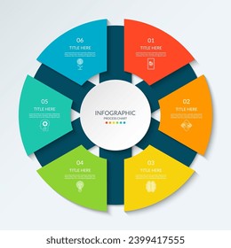 Infographic circle with 6 options, parts. 6-step cycle diagram for business infographics. Process chart, vector template for presentation, report, brochure, web, data visualization.