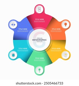 Infografik Kreis mit 6 Optionen, Teile. 6-stufige Vektorvorlage für Business-Infografiken. Prozessdiagramm, Zyklusdiagramm für Geschäftspräsentation, Bericht, Broschüre, Web, Datenvisualisierung.