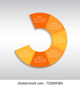 Banner de 6 pasos del círculo infográfico. Plantilla para gráfico, informe, presentación, visualización de datos, diagrama de ciclo, gráfico redondo, opciones de número, diseño web. Ilustración del vector