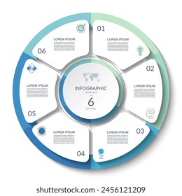 Infographic circle with 6 steps, options, parts. Process chart, cycle diagram, vector template for presentation, report, brochure, web, data visualization.