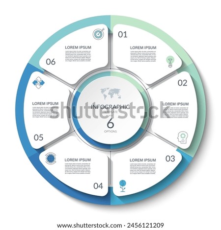 Infographic circle with 6 steps, options, parts. Process chart, cycle diagram, vector template for presentation, report, brochure, web, data visualization.