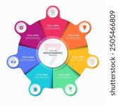 Infographic circle with 7 options, parts. 7-step vector template for business infographics. Process chart, cycle diagram for business presentation, report, brochure, web, data visualization.