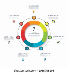 Infographic circle. 7 options, steps, parts. Business concept for diagram, graph, chart. Vector template
