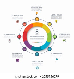 Infographic circle. 8 options, steps, parts. Business concept for diagram, graph, chart. Vector template