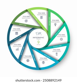 Infographic circle with 9 options. 9-step process chart, cycle diagram. Can be used for visualizing data, business presentation, report, brochure, web design.