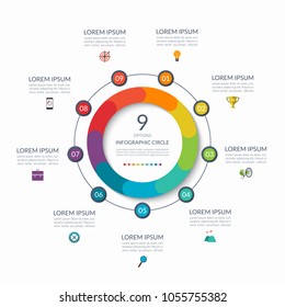 Infographic circle. 9 options, steps, parts. Business concept for diagram, graph, chart. Vector template