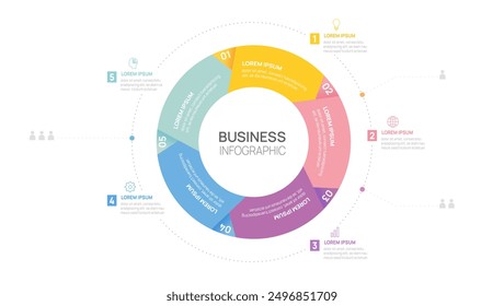 Infographic circle arrow template for business. Modern Timeline 5 options step, digital marketing data, presentation vector infographics.