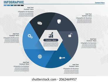 Infographic Circle Banner. Template For Graph, Report, Presentation, Data Visualisation, Cycling Diagram, Round Chart, Number Options, Web Design. 6 Steps Vector Background