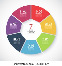 Infographic circle banner. Template for graph, report, presentation, data visualisation, cycling diagram, round chart, number options, web design. 7 steps vector background