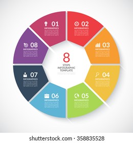 Infographic Circle Banner. Template For Graph, Report, Presentation, Data Visualisation, Cycling Diagram, Round Chart, Number Options, Web Design. 8 Steps Vector Background