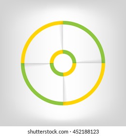 Infographic circle banner. Template for graph, report, presentation, data visualisation, cycling diagram, round chart, number options, web design. 4 steps empty vector background. Green and yellow.