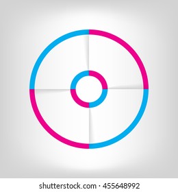 Infographic circle banner. Template for graph, report, presentation, data visualisation, cycling diagram, round chart, number options, web design. 4 steps empty vector background. Pink and blue.