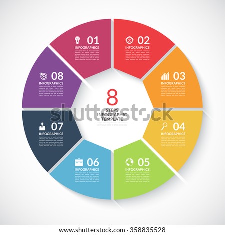 Infographic circle banner. Template for graph, report, presentation, data visualisation, cycling diagram, round chart, number options, web design. 8 steps vector background