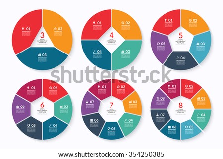 Infographic circle banners set. Templates for graph, report, presentation, data visualisation, cycling diagram, round chart, number options, web design. 3, 4, 5, 6, 7, 8 steps vector background