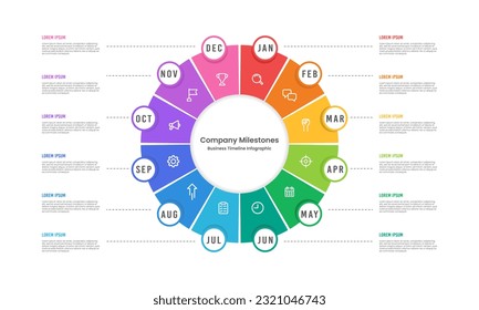 Infographic circle chart with 12 months for the project. annual report. Vector illustration.